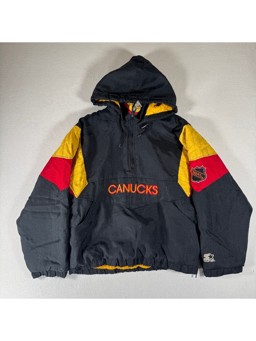 Vintage 90s Starter NHL Vancouver Canucks Pullover Jacket Flying Skate Half Zip